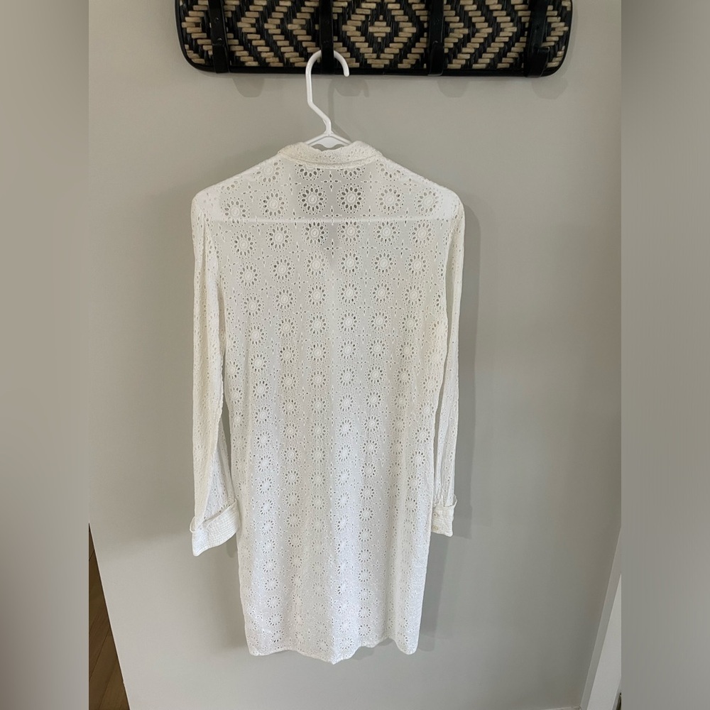 Johnny Was White Eyelet Shirt Dress/ Coverup - Size Medium - Picture 6 of 15